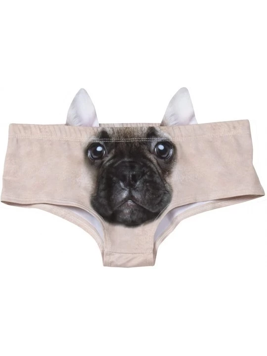 Panties Women's 3D Animal Face Underwear with Ears - Hipster Briefs - Beige French Bulldog - CH18HYD6SH8 $21.04