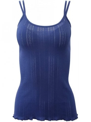 Camisoles & Tanks Premium Quality 100% Cotton Women's Openwork Double-Strap Camisole. Proudly Made in Italy. - Bleu - CL18U9D...