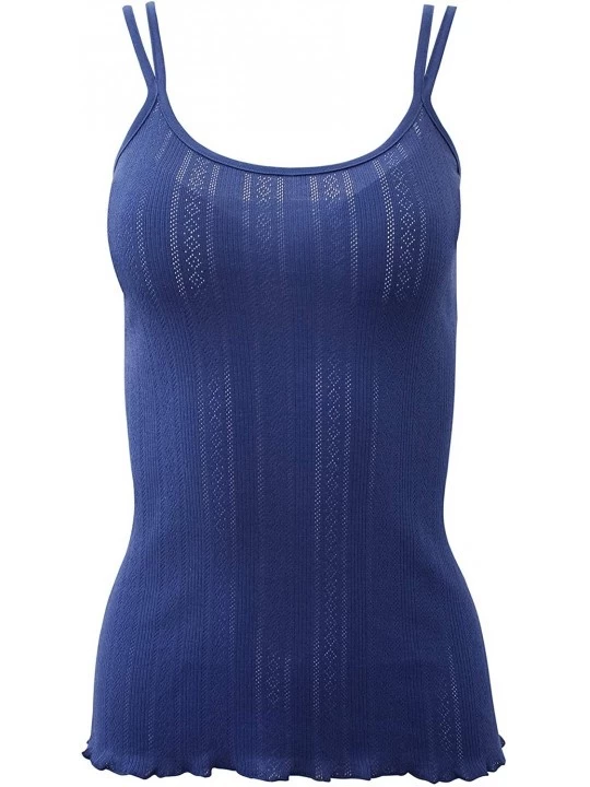 Camisoles & Tanks Premium Quality 100% Cotton Women's Openwork Double-Strap Camisole. Proudly Made in Italy. - Bleu - CL18U9D...