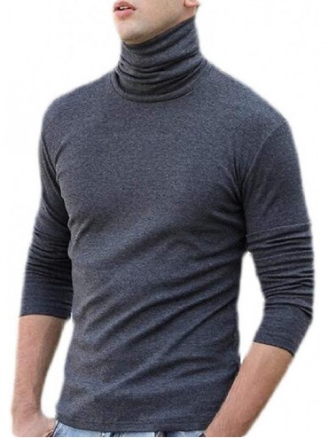 Thermal Underwear Men's Basic Solid Turtle Neck Slim Fit Thermal Long Sleeve Cotton T-Shirt Tee - Dark Grey - CE190U8KI08 $56.48