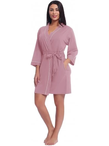 Robes Womens Cotton Short Robe Soft Kimono Bathrobe - Short-dusty Rose - CR19DHZT4ED $54.88