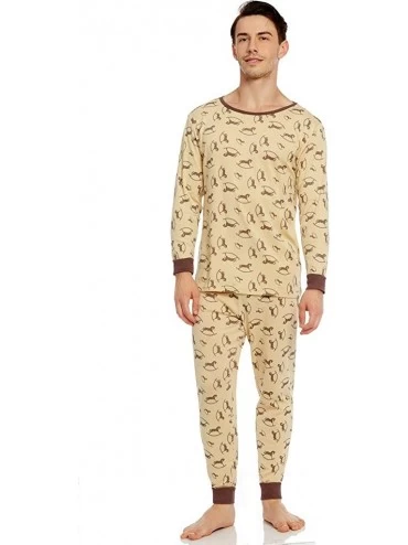 Sleep Sets Men's Pajamas Fitted 2 Piece Pjs Set 100% Organic Cotton Sleep Pants Sleepwear (XSmall-XLarge) - Horse - C6187CIDQ...
