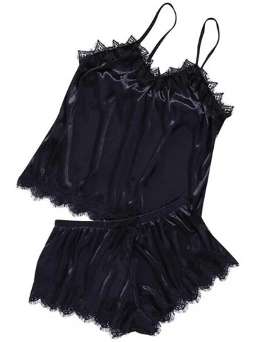 Nightgowns & Sleepshirts Womens Sexy Lace Passion Lingerie Babydoll Nightwear 2PC Set - Black - CE18SQ9Z70C $21.16