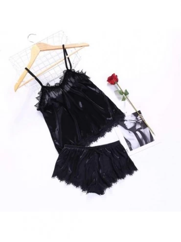 Nightgowns & Sleepshirts Womens Sexy Lace Passion Lingerie Babydoll Nightwear 2PC Set - Black - CE18SQ9Z70C $14.11