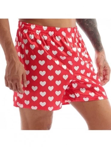 Boxers Men's Satin Lips Heart Printed Boxer Shorts Summer Lounge Underwear Beach Cargo Board Shorts - Red Love Heart Print - ...
