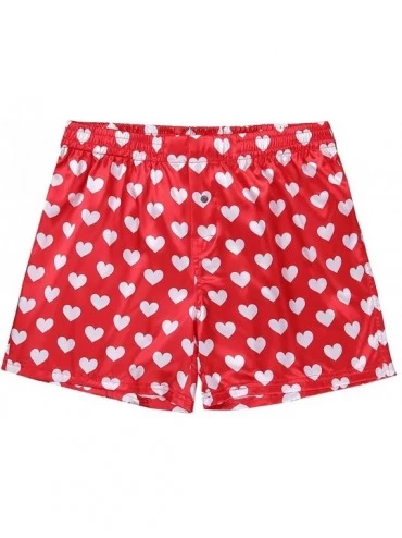Boxers Men's Satin Lips Heart Printed Boxer Shorts Summer Lounge Underwear Beach Cargo Board Shorts - Red Love Heart Print - ...