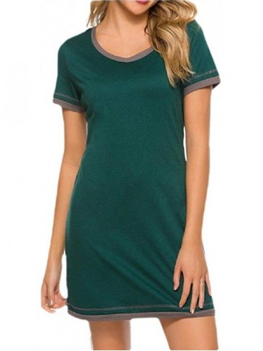 Tops Women Sleepwear Casual Nightgowns Short Sleeve V Neck Sleepshirt - Green - CE19DD8T8LK $68.84