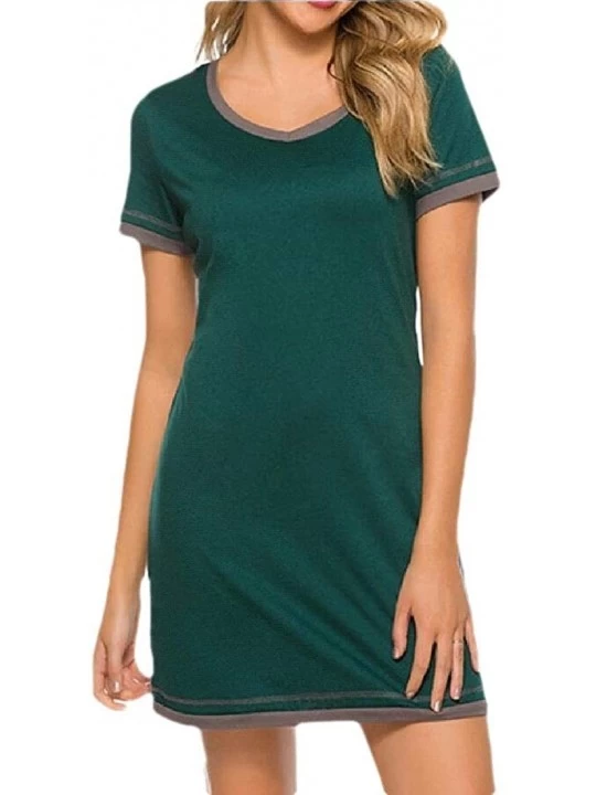 Tops Women Sleepwear Casual Nightgowns Short Sleeve V Neck Sleepshirt - Green - CE19DD8T8LK $29.73