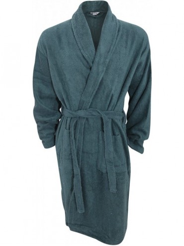 Robes Mens Plain Cotton Towelling Robe/Dressing Gown - Green - CN129UJF2VF $85.71