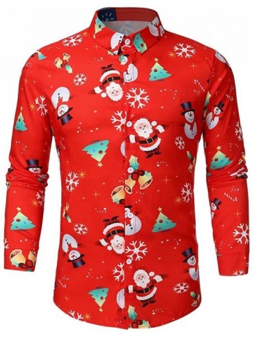 Undershirts Button Down Christmas Shirt Long Sleeve Santa Claus Print Party Ugly Hawaiian Christmas T Shirts Tops - 02 Red - ...