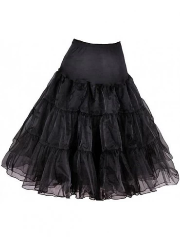 Slips Tea Length 26" Women Petticoat Nylon Yoke Underskirt for Vintage Dresses- Poodle Skirts- or Rockabilly - Black - CZ127P...