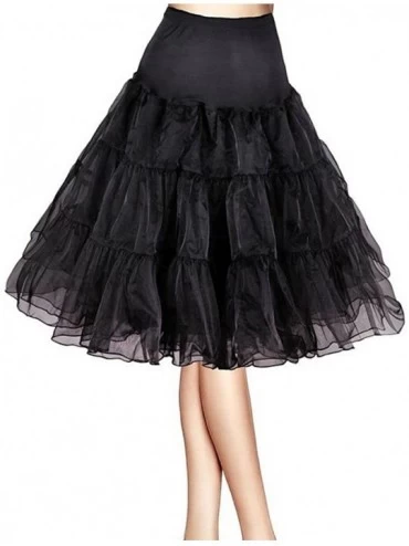 Slips Tea Length 26" Women Petticoat Nylon Yoke Underskirt for Vintage Dresses- Poodle Skirts- or Rockabilly - Black - CZ127P...