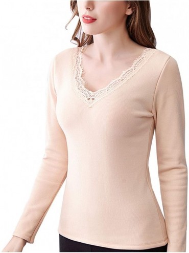 Thermal Underwear Women's Winter Shirts Long Sleeve Sleeveless V-Neck Fleece Lined Baselayer Tank Tops - Nude - CG18YZS0UWN $...