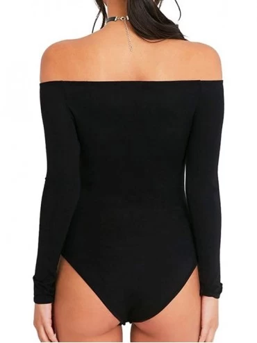 Shapewear Womens Off Shoulder Bodysuit Long Sleeve Bodycon Bodysuit Leotard Top - Z-black - C118WNOQSZZ $16.23