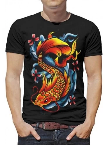 Undershirts Durable T Shirt for Men Ancient Japanese Koifish Carp Wave Tattoo Printed Colorful Street Shirt - White - C7196X3...