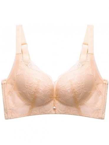 Bustiers & Corsets Women's Shaping Full Coverage Minimizer Bra Ultra-Thin Sexy Lace Wireless Bra - Beige - CZ18YHGM7G3 $40.67