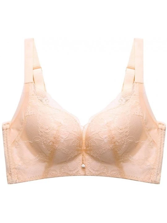 Bustiers & Corsets Women's Shaping Full Coverage Minimizer Bra Ultra-Thin Sexy Lace Wireless Bra - Beige - CZ18YHGM7G3 $18.49