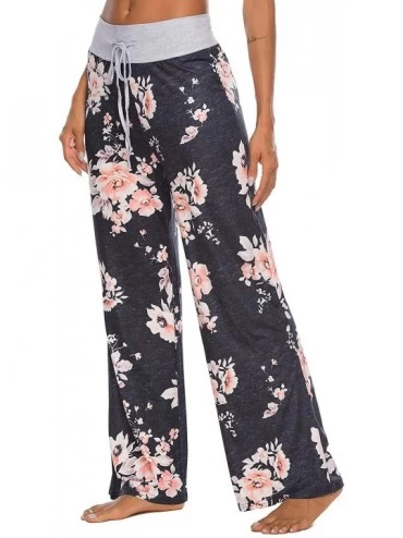 Bottoms Women's Casual Floral Print Wide Leg Palazzo Lounge Pants Drawstring Long Pajama Pants - Black - C518QZOXI3Z $32.22