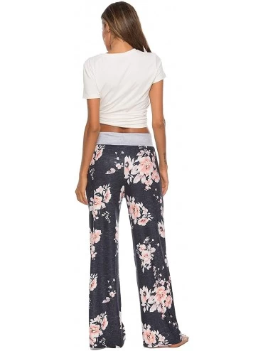 Bottoms Women's Casual Floral Print Wide Leg Palazzo Lounge Pants Drawstring Long Pajama Pants - Black - C518QZOXI3Z $17.15