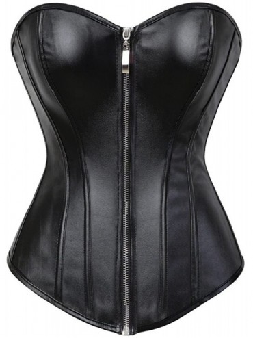Bustiers & Corsets Faux Leather Corsets for Women Lace up Boned Waist Cincher Bustier Lingerie Overbust Gothic Corset Top - B...