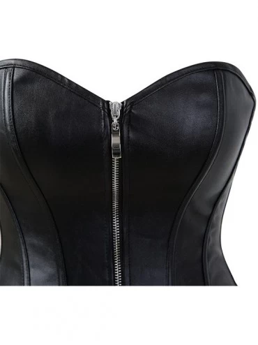 Bustiers & Corsets Faux Leather Corsets for Women Lace up Boned Waist Cincher Bustier Lingerie Overbust Gothic Corset Top - B...