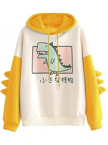 Slips Women Hooded Pullover Cute Cartoon Printed Long Sleeve Patchwork Sweatshirt Sweater Outwear - Yellow - CP193GITU7O $48.41