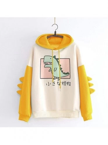 Slips Women Hooded Pullover Cute Cartoon Printed Long Sleeve Patchwork Sweatshirt Sweater Outwear - Yellow - CP193GITU7O $17.80