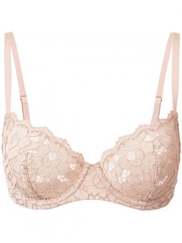 Bras Women's Lace See Through Unlined Bra Push Up Support Underwire Sexy Demi - Beige - C118EROWK84 $20.93