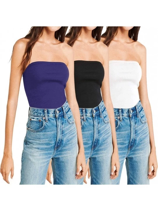 Camisoles & Tanks Women's Strapless Tube Tops Seamless Long Bandeau Excellent Stretch - Black+white+navy - CN1939TQO3K $22.23
