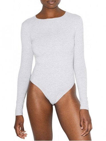 Shapewear Women's Cotton Spandex Long Sleeve Bodysuit - Heather Grey - CJ18XQNLQND $67.31