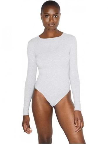 Shapewear Women's Cotton Spandex Long Sleeve Bodysuit - Heather Grey - CJ18XQNLQND $25.05