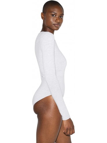 Shapewear Women's Cotton Spandex Long Sleeve Bodysuit - Heather Grey - CJ18XQNLQND $68.09