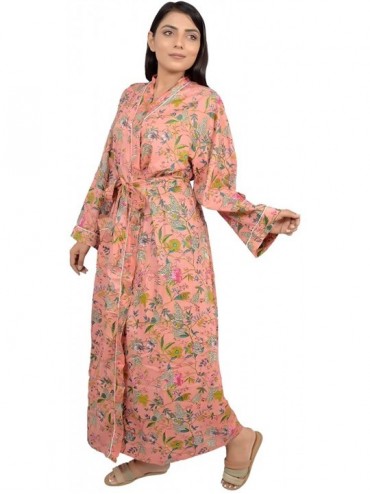 Robes Cotton Printed Bathrobe- 100% Soft Cotton-Kimono- Dressing Gown- Kimono Robe - C3190OXKK6C $72.58