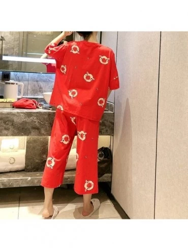 Sets Sleepwear for Women-Lady Summer Pajamas Set Women Short Sleeve Cartoon Printing Camisole Set Suit - Red - C41900X8O4L $2...