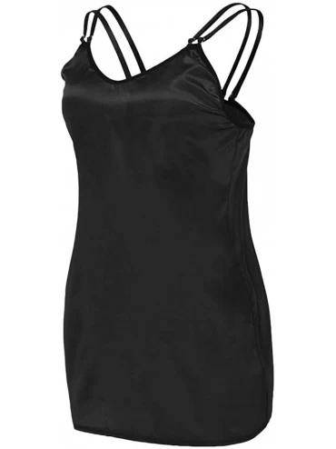 Robes Women's Nightwear Sexy Satin Sleepwear Chemises Mini Full Slip Nightdress - Black - CC197YEZCGT $10.80