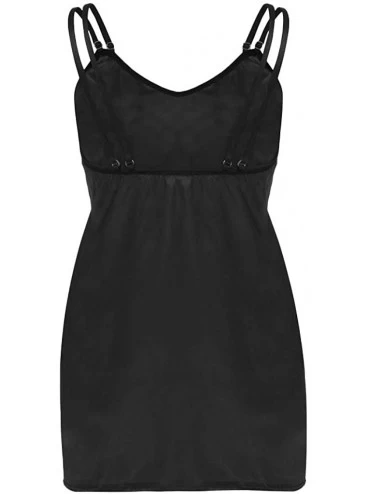 Robes Women's Nightwear Sexy Satin Sleepwear Chemises Mini Full Slip Nightdress - Black - CC197YEZCGT $10.80