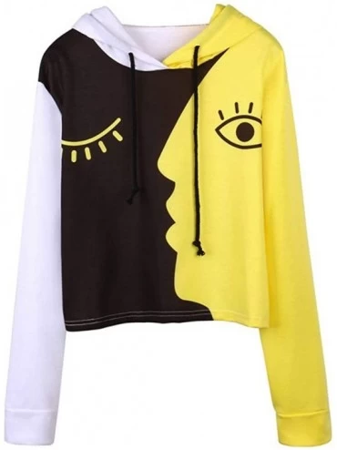 Bustiers & Corsets Womens Girls Colorblock Hoodies Top Graphic Print Long Sleeve Drawstring Hooded Sweatshirts - Yellow - CO1...