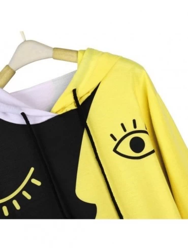 Bustiers & Corsets Womens Girls Colorblock Hoodies Top Graphic Print Long Sleeve Drawstring Hooded Sweatshirts - Yellow - CO1...