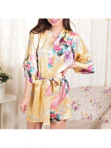 Robes Womens Satin Plain Short Kimono Robe Bathrobe Kimono Maternity Robes Cotton Lightweight Long Robe Sleepwear Yellow - C1...