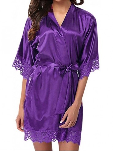 Robes Women's Lady Sexy Lace Sleepwear Satin Nightwear Lingerie Pajamas Suit - Purple - CV195H4QLCT $25.03