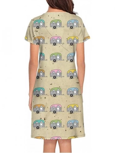 Tops Crewneck Short Sleeve Nightgown Aircraft Printed Nightdress Sleepwear Women Pajamas Cute - Car - CL18X4ASCRO $30.45