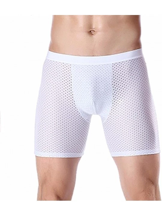 Boxer Briefs Men's Sports Panties Lengthen Ice Wire Eyes Sexy Breathable Boxer Briefs Running Anti-wear Legs Pants - White - ...