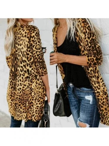 Thermal Underwear Womens Leopard Print Coat Long Sleeve Jacket Fashion Sexy Cardigan - Brown - C718IOTU7N2 $30.46