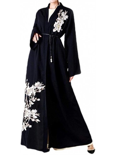 Robes Women's Islamic Trendy Arab Embroidered Muslim Dubai Kaftan Maxi Dress - Black - CY199MS9G7I $88.19