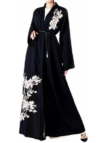 Robes Women's Islamic Trendy Arab Embroidered Muslim Dubai Kaftan Maxi Dress - Black - CY199MS9G7I $36.08
