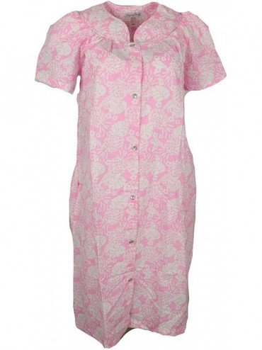 Robes Women's Cotton Blend House Dress Duster Robe- Snap Front- Pockets - Pink Pineapples - CO19D78572N $39.39