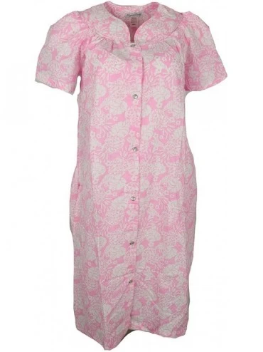 Robes Women's Cotton Blend House Dress Duster Robe- Snap Front- Pockets - Pink Pineapples - CO19D78572N $38.38