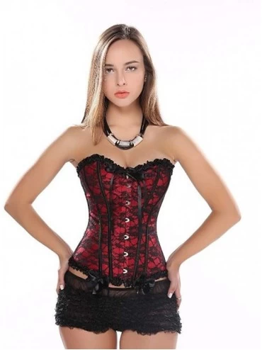 Bustiers & Corsets Corset Sexy Satin Floral Gothic Lace up Boned Overbust Corset Bustier Waist Trainer a - Red - CD1904K8IOL ...