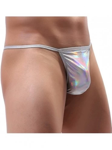 G-Strings & Thongs Mens Shiny Metallic Low Rise Bulge Pouch G-String Thongs Bikini Briefs Underwear Micro Panties - Silver - ...