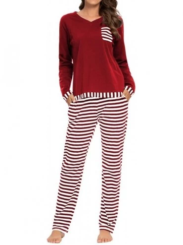 Sets Womens Pajamas Set Loose Sleepwear Long Sleeve Tops and Pants Casual Nightwear Joggers PJ Sets Loungewear P red - CX19C4...